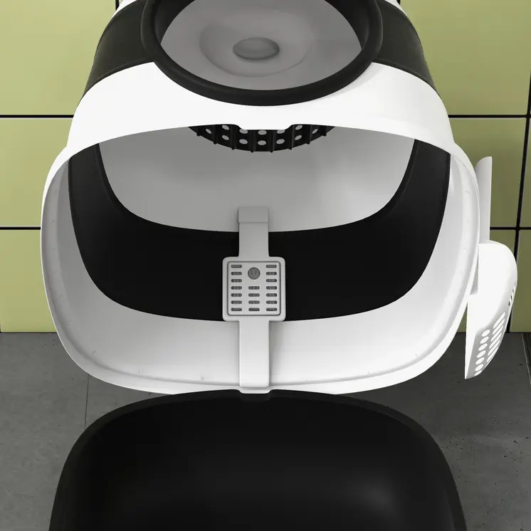 Foldable Cat Litter Tray with Lid, Deodorant, Scoop, Black | PawHut