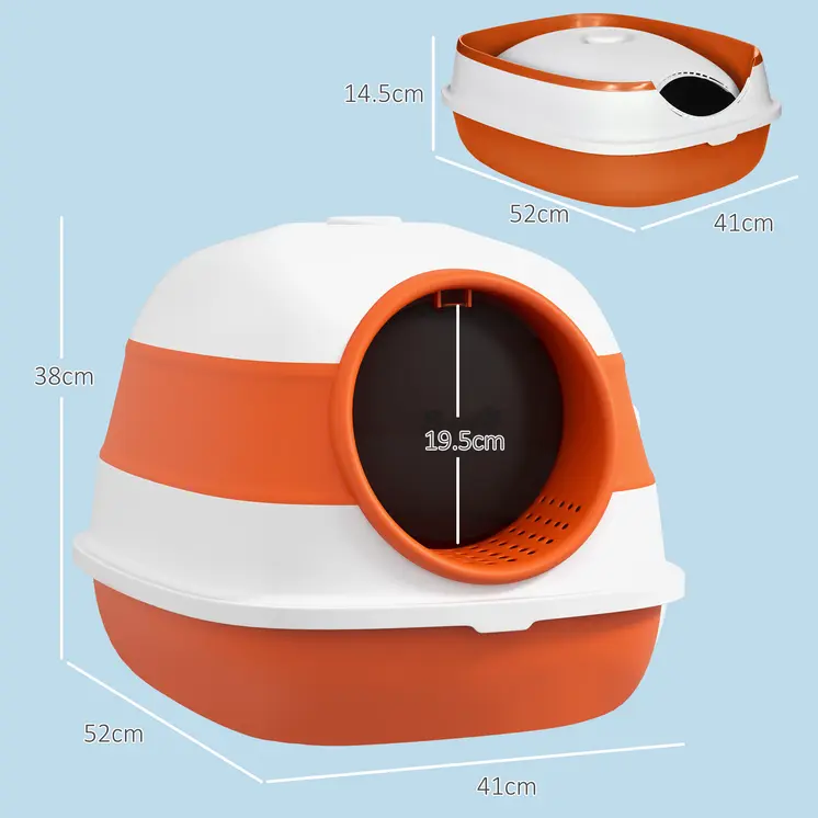 Foldable Cat Litter Tray with Lid, Deodorant, Scoop, Orange | PawHut