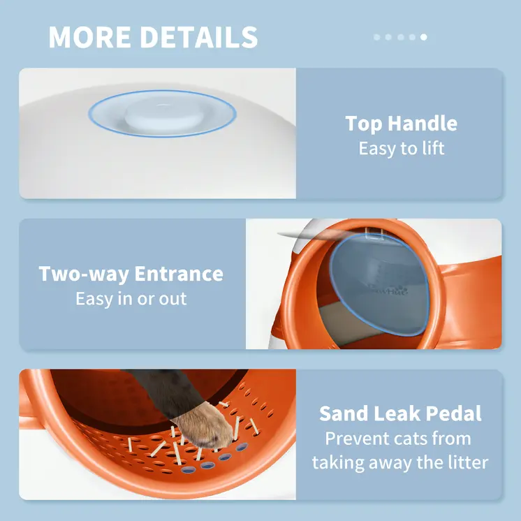 Foldable Cat Litter Tray with Lid, Deodorant, Scoop, Orange | PawHut