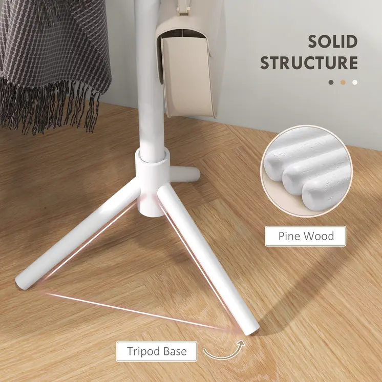 Eight-Hook Wooden Coat Rack in White | HOMCOM