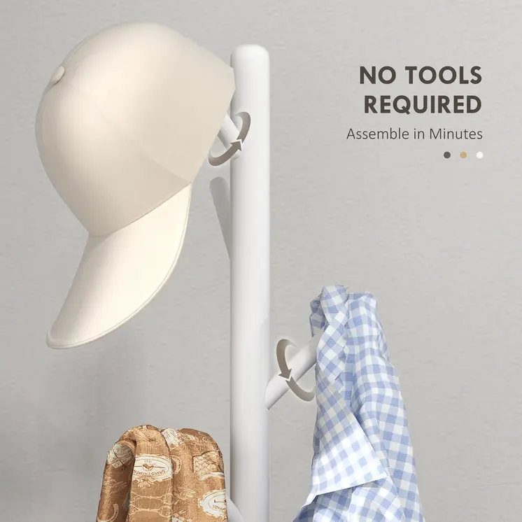 Eight-Hook Wooden Coat Rack in White | HOMCOM