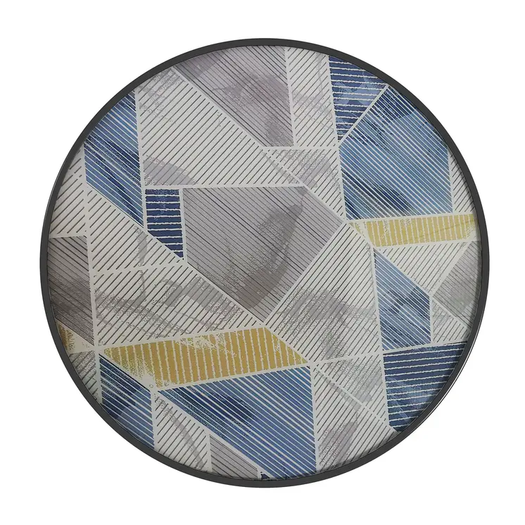 Garden Table with Tempered Glass Top, Printed Design, Steel Frame, for Porch, Multicolour | Outsunny