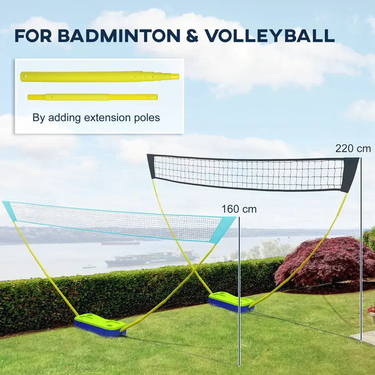 Badminton Set with Volleyball Net, Portable Badminton Net with 2 Rackets, 2 Shuttlecocks and Carry Case, for Indoor Outdoor Sports | SPORTNOW