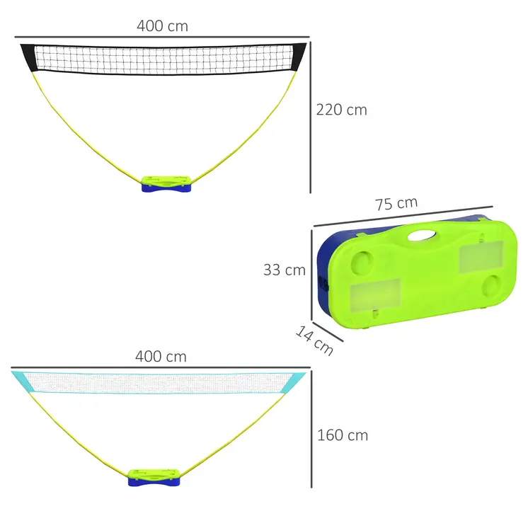 Badminton Set with Volleyball Net, Portable Badminton Net with 2 Rackets, 2 Shuttlecocks and Carry Case, for Indoor Outdoor Sports | SPORTNOW