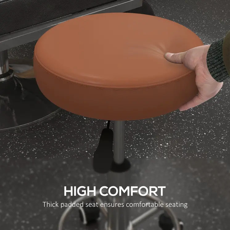 PU Leather Rolling Stool, Height Adjustable Stool Chair with Wheels for Salon, Massage, Spa, Brown | Vinsetto