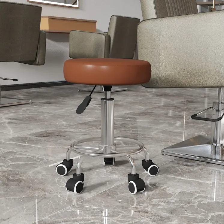 PU Leather Rolling Stool, Height Adjustable Stool Chair with Wheels for Salon, Massage, Spa, Brown | Vinsetto