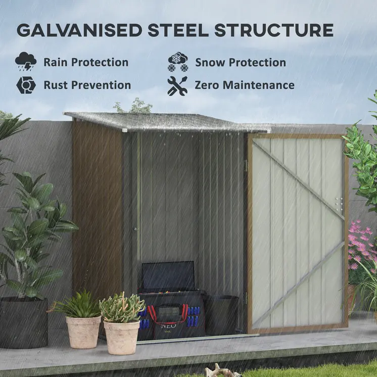 3.3ft x 3.4ft Lean to Garden Shed, Metal Outdoor Storage Shed with Single Lockable Door, Tool Storage Shed for Garden, Patio in Brown | Outsunny