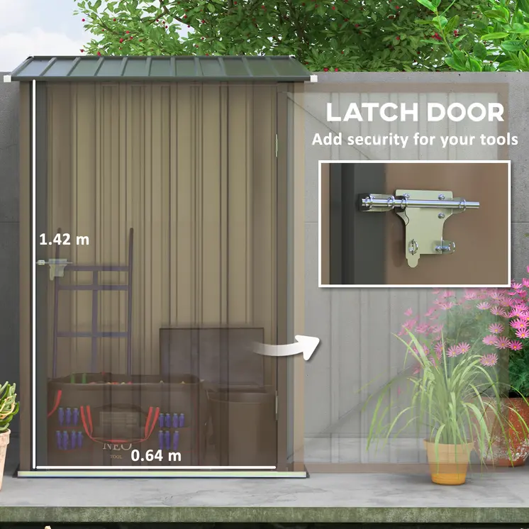 3.3ft x 3.4ft Lean to Garden Shed, Metal Outdoor Storage Shed with Single Lockable Door, Tool Storage Shed for Garden, Patio in Brown | Outsunny