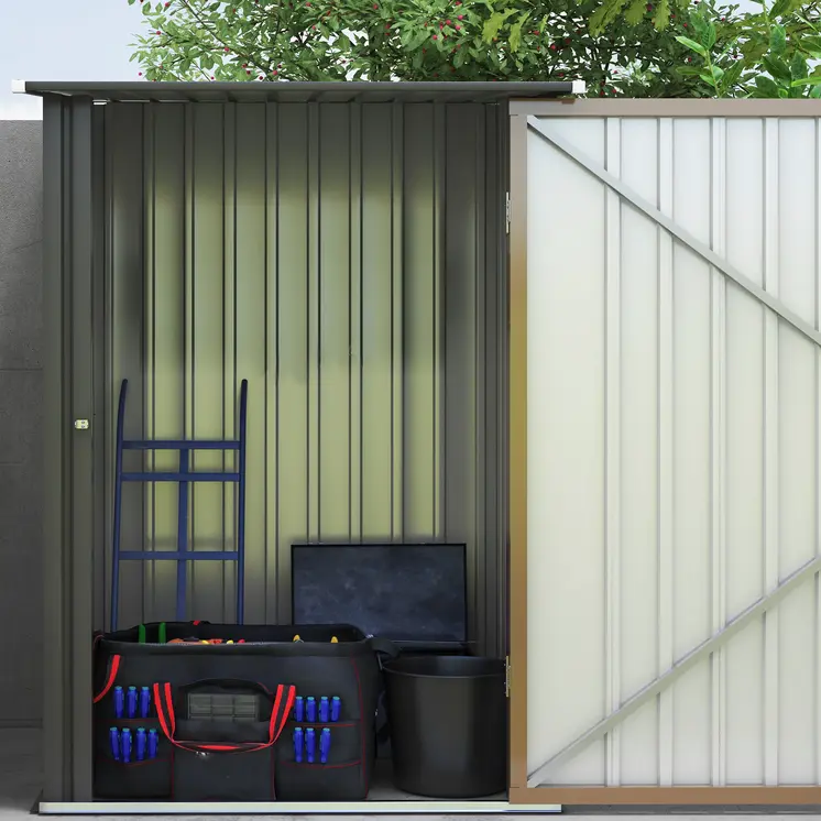 3.3ft x 3.4ft Lean to Garden Shed, Metal Outdoor Storage Shed with Single Lockable Door, Tool Storage Shed for Garden, Patio in Brown | Outsunny