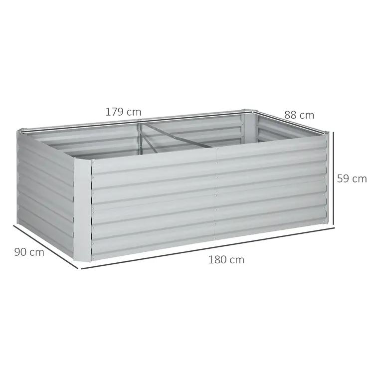 Set of 2 Raised Beds for Garden, Galvanised Steel Outdoor Planters with Multi-reinforced Rods for Plants, Flowers, 180 | Outsunny