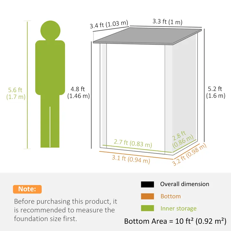 3.3ft x 3.4ft Lean to Garden Shed, Metal Outdoor Storage Shed with Single Lockable Door, Tool Storage Shed for Garden, Patio in Brown | Outsunny