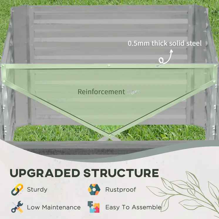 Set of 2 Raised Beds for Garden, Galvanised Steel Outdoor Planters with Multi-reinforced Rods for Plants, Flowers, 180 | Outsunny
