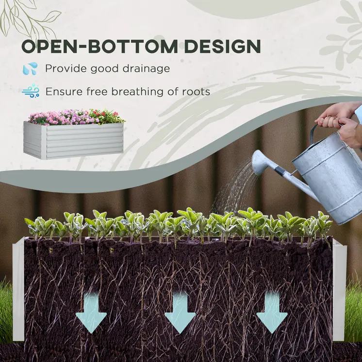 Set of 2 Raised Beds for Garden, Galvanised Steel Outdoor Planters with Multi-reinforced Rods for Plants, Flowers, 180 | Outsunny