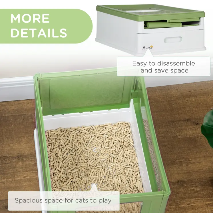 Hooded Cat Litter Box, Portable Pet Toilet, with Scoop, Front Entry in Lime Green | PawHut