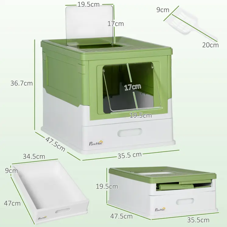 Hooded Cat Litter Box, Portable Pet Toilet, with Scoop, Front Entry in Lime Green | PawHut