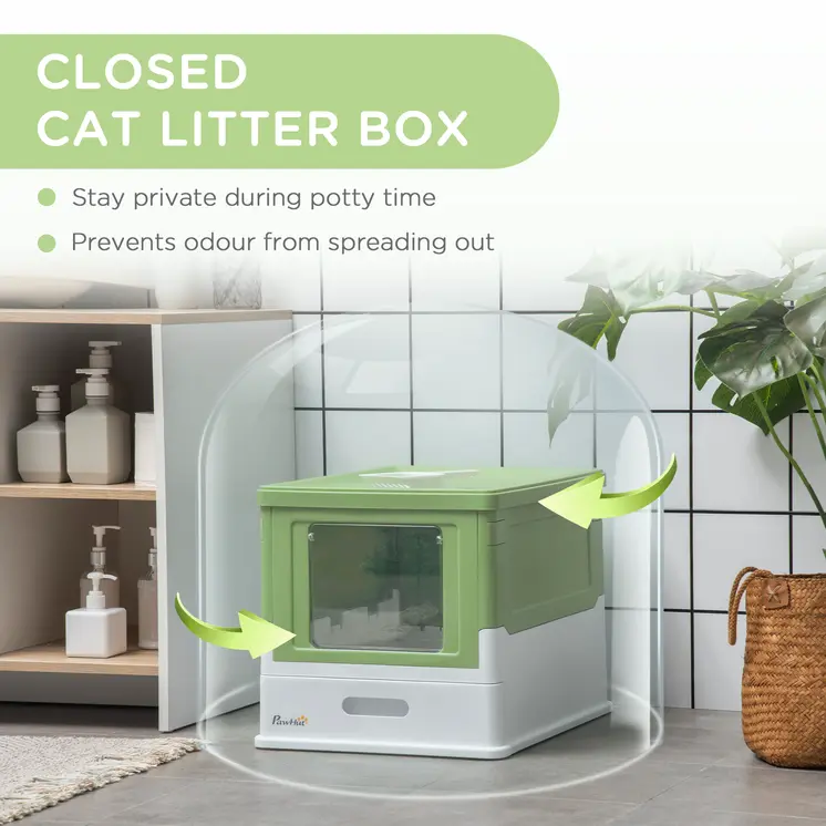 Hooded Cat Litter Box, Portable Pet Toilet, with Scoop, Front Entry in Lime Green | PawHut