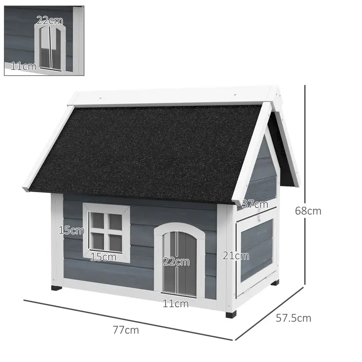 Outdoor Cat House, Wooden Feral Cat Shelter Waterproof Hide House with Openable Asphalt Roof and Three Doors, 77 x 57.5 x 68cm, Grey | PawHut