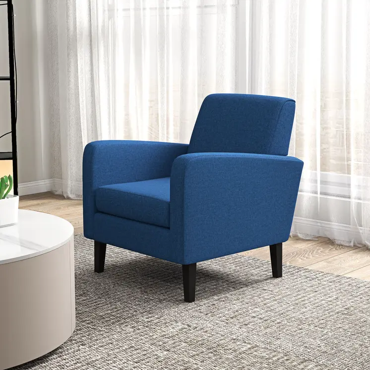 2 Pieces Modern Armchairs with Rubber Wood Legs, Upholstered Accent Chairs, Single Sofa for Living Room, Bedroom, Blue by HOMCOM