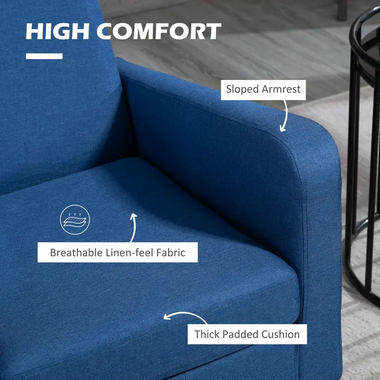2 Pieces Modern Armchairs with Rubber Wood Legs, Upholstered Accent Chairs, Single Sofa for Living Room, Bedroom, Blue by HOMCOM