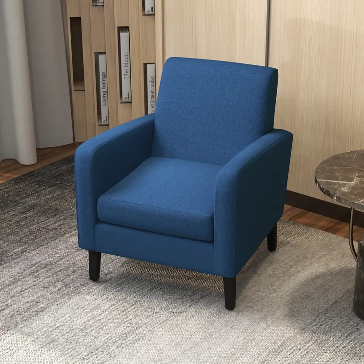 2 Pieces Modern Armchairs with Rubber Wood Legs, Upholstered Accent Chairs, Single Sofa for Living Room, Bedroom, Blue by HOMCOM