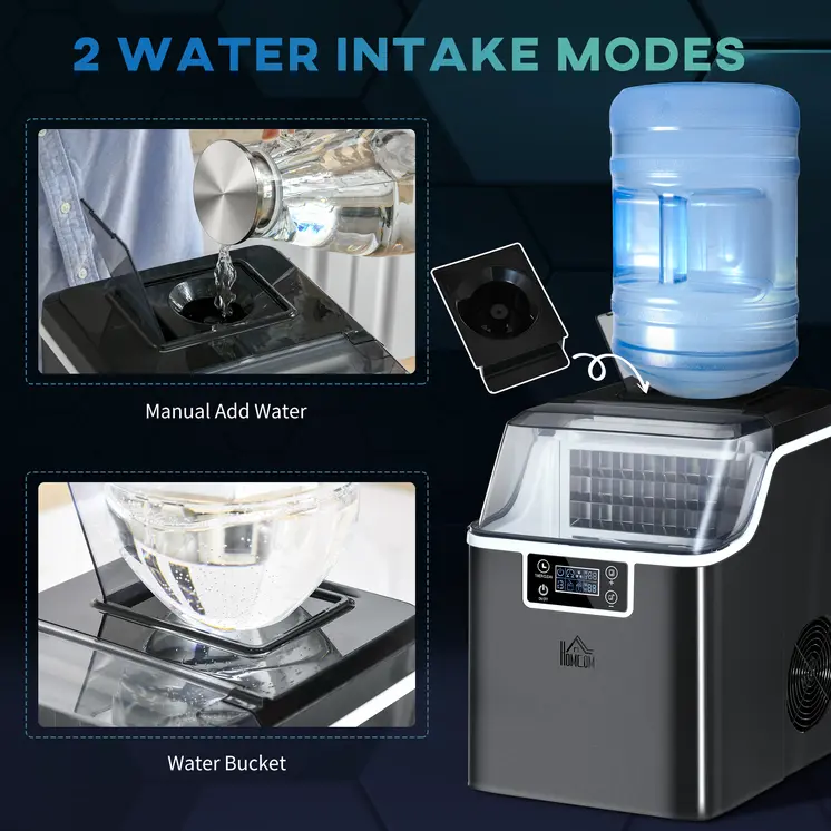Ice Maker Machine Countertop, 20Kg in 24 Hrs, 24 Cubes Ready in 14-18Mins, Stainless Steel Ice Cube Maker, 3.2L w/ Adjustable | HOMCOM