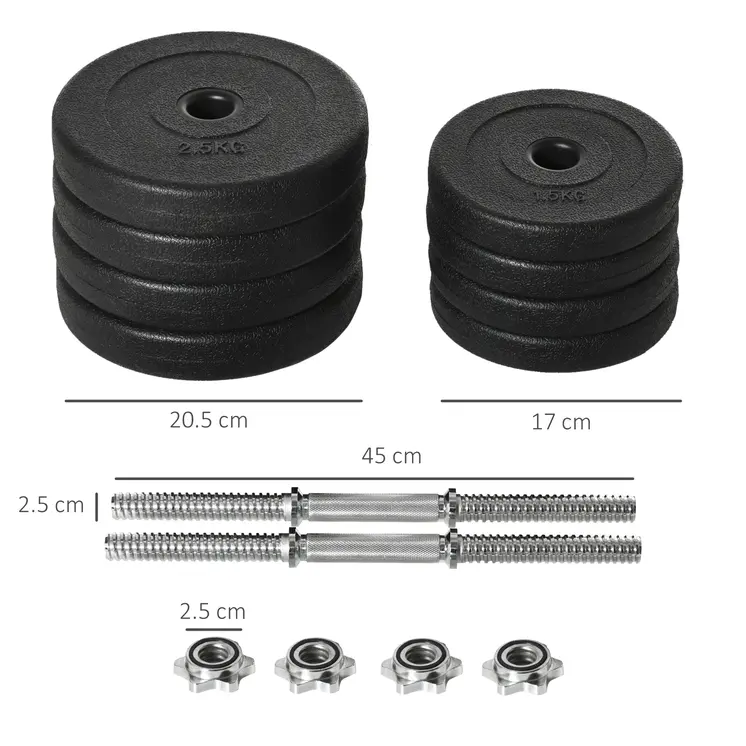 20KG Adjustable Weights Dumbbells Set, Dumbbell Hand Weights for Home Office Gym Body Fitness Lifting Training, Black | HOMCOM