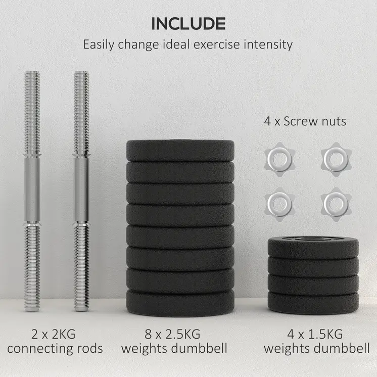 30KG Adjustable Dumbbells Set, Hand Weights Set for Home Gym Weight Lifting Training | HOMCOM