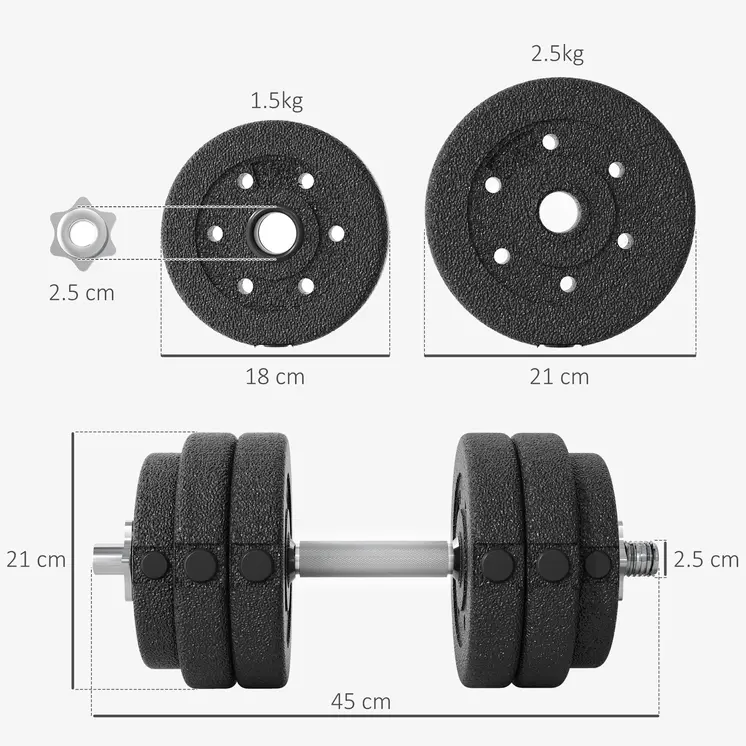 30KG Adjustable Dumbbells Set, Hand Weights Set for Home Gym Weight Lifting Training | HOMCOM