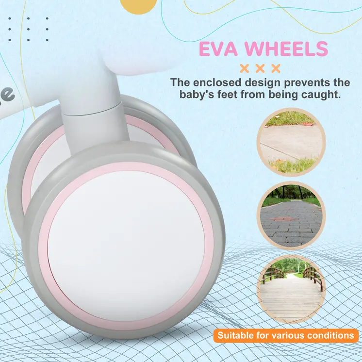 Kids Balance Bike for 1-3 Years Old with Adjustable Seat, Silent Wheels in Pink by AIYAPLAY