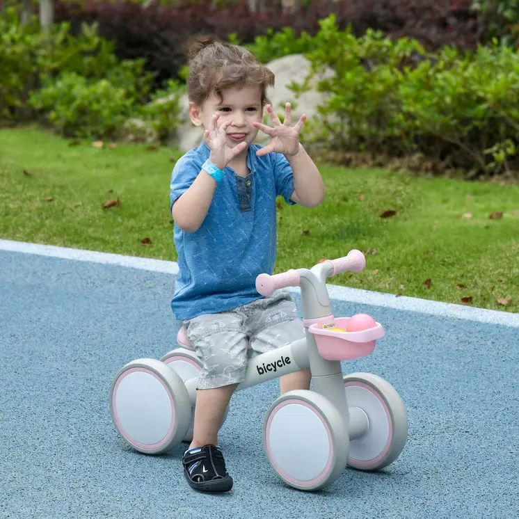 Kids Balance Bike for 1-3 Years Old with Adjustable Seat, Silent Wheels in Pink by AIYAPLAY