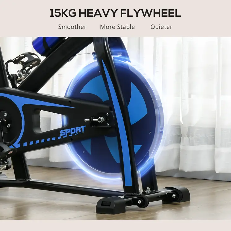 Exercise Bike, Indoor Stationary Bike, Cycling Machine with Adjustable Seat and Resistance for Home Gym Workout, Blue by SPORTNOW