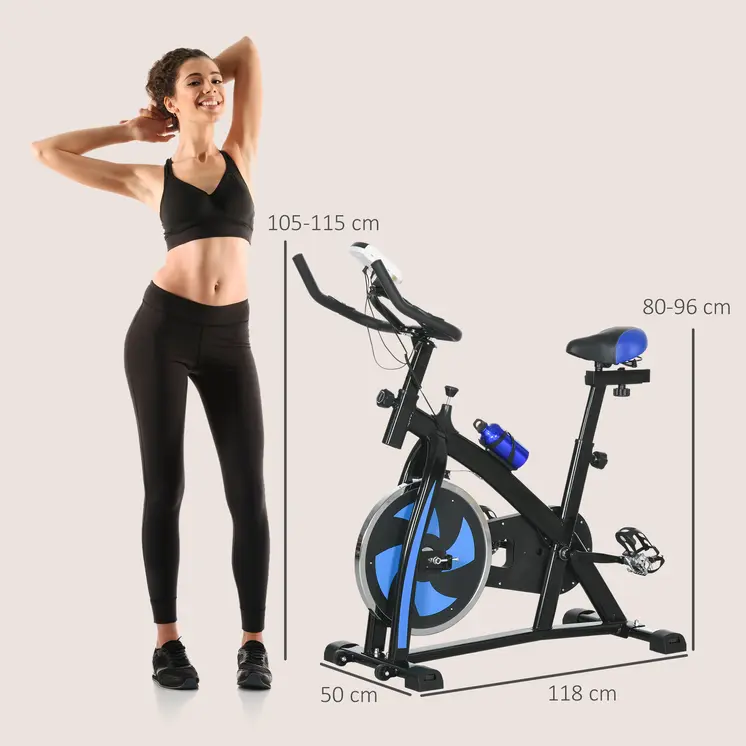Exercise Bike, Indoor Stationary Bike, Cycling Machine with Adjustable Seat and Resistance for Home Gym Workout, Blue by SPORTNOW