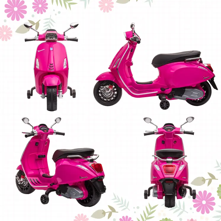 12V Vespa Licensed Kids Electric Scooter Motorbike w/ Music, Headlights, FM Radio, for 3-6 Years - Pink | AIYAPLAY