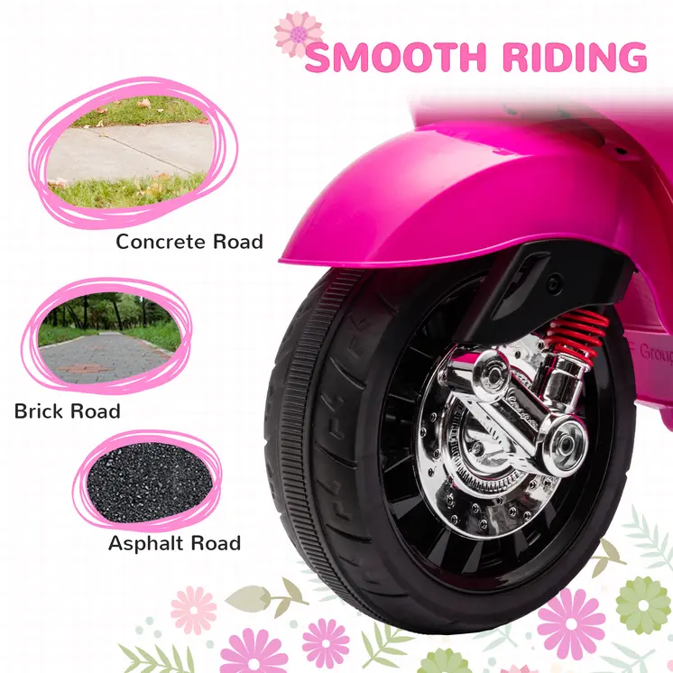 12V Vespa Licensed Kids Electric Scooter Motorbike w/ Music, Headlights, FM Radio, for 3-6 Years - Pink | AIYAPLAY