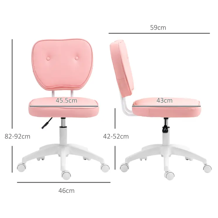 Vanity Office Chair, PU Leather Computer Chair for Home, with Adjustable Height, Armless, Swivel Wheels, Pink by Vinsetto