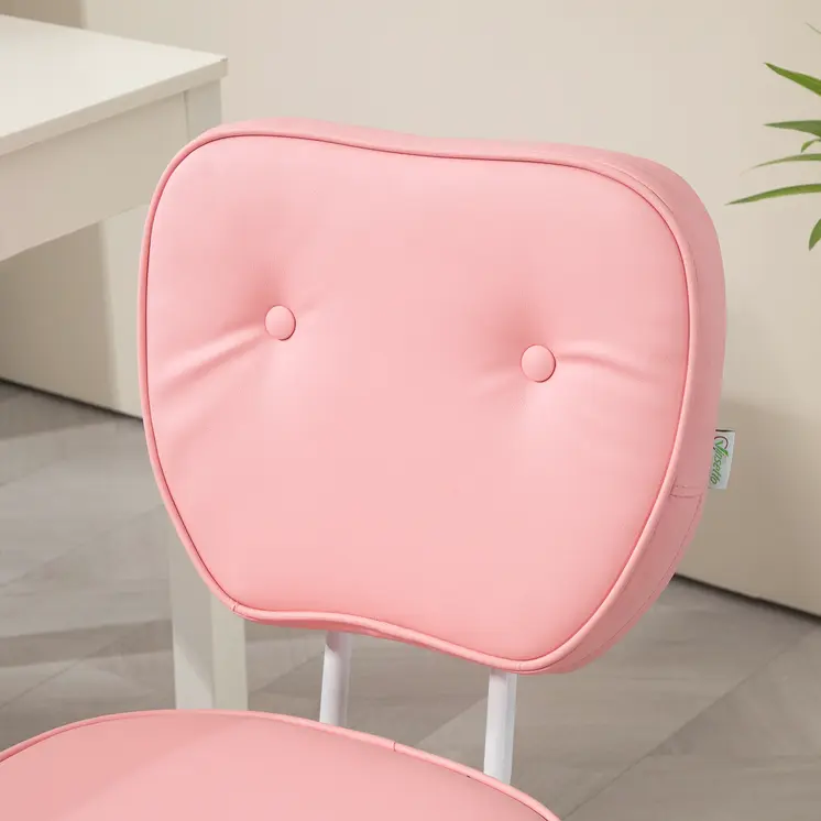 Vanity Office Chair, PU Leather Computer Chair for Home, with Adjustable Height, Armless, Swivel Wheels, Pink by Vinsetto