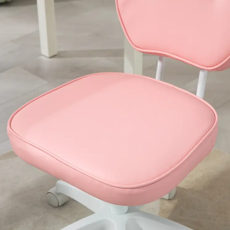 Vanity Office Chair, PU Leather Computer Chair for Home, with Adjustable Height, Armless, Swivel Wheels, Pink by Vinsetto