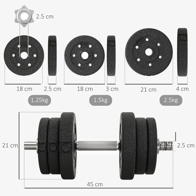 25KG Adjustable Weights Dumbbells Set, Dumbbell Hand Weights for Home Office Gym Body Fitness Lifting Training, Black by HOMCOM