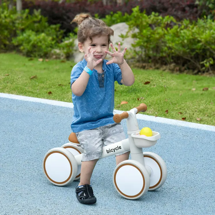 Kids Balance Bike with Adjustable Seat for 1-3 Years Old, Silent Wheels, White by AIYAPLAY