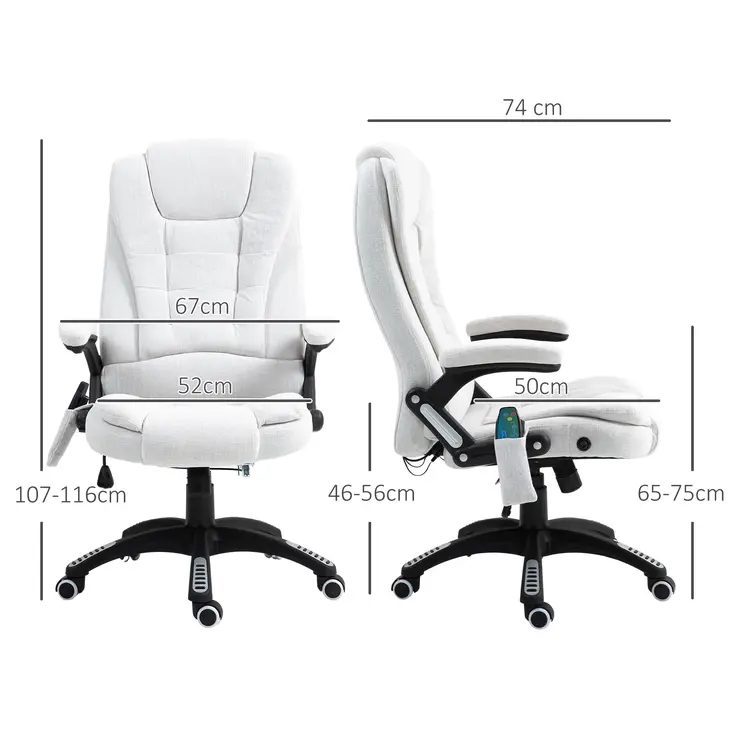 Vinsetto Massage Office Chair with 6 Heated Vibration Points, Executive Office Chair with Linen-Feel Fabric 360°, Swivel Wheels in Cream White