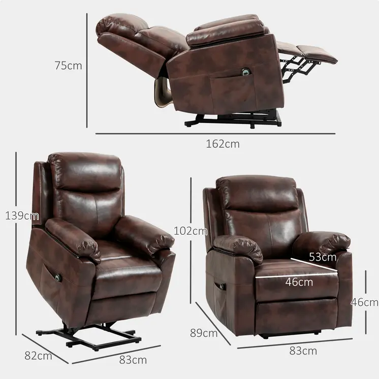Riser and Recliner Chair, Lift Chair with Remote Control, Side Pockets, Pocket Spring in Dark Brown by HOMCOM