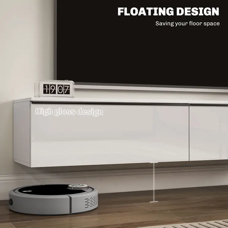 160cm High Gloss Floating TV Unit Stand for TVs up to 70", Wall Mounted TV Cabinet with Storage Cupboards in White by HOMCOM