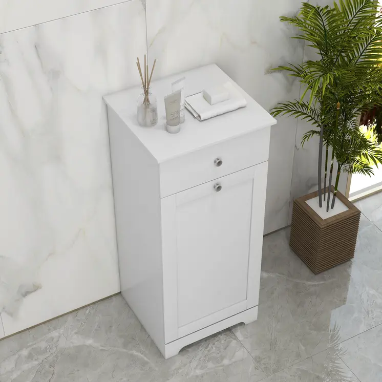 Bathroom Cabinet with Laundry Basket, Bathroom Storage Unit with Foldable Laundry Hamper and Drawer for Washroom, White by HOMCOM
