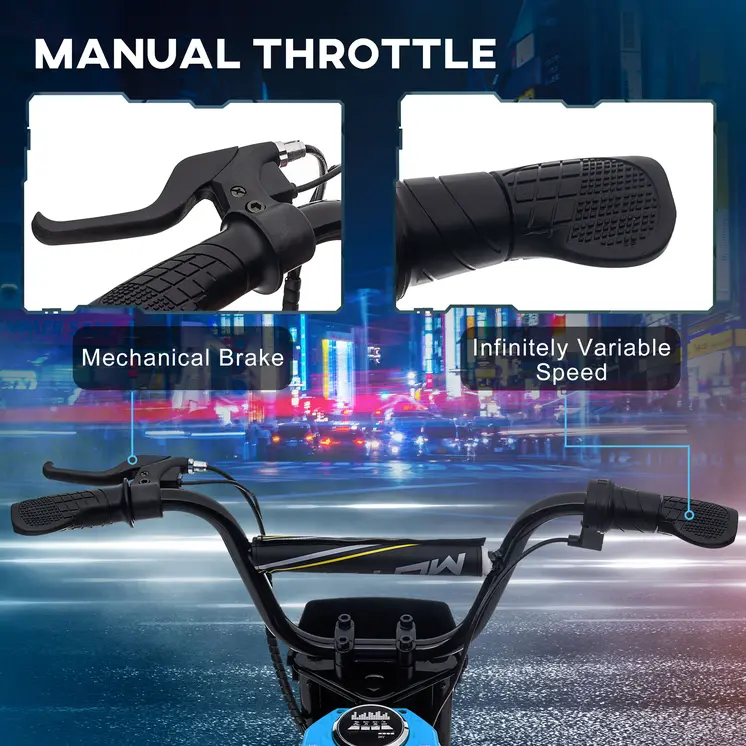 HOMCOM 24V Electric Motorbike with Twist Grip Throttle, Music, Horn, 12" Pneumatic Tyres, 16km/h Max Speed in Blue