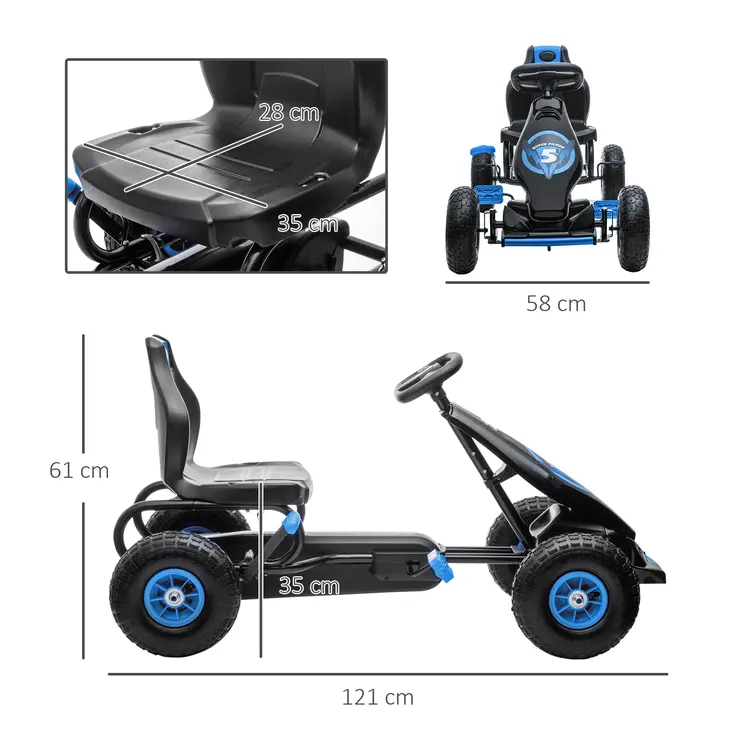 Kids Pedal Go Kart with Adjustable Seat, Inflatable Tyres in Blue by HOMCOM