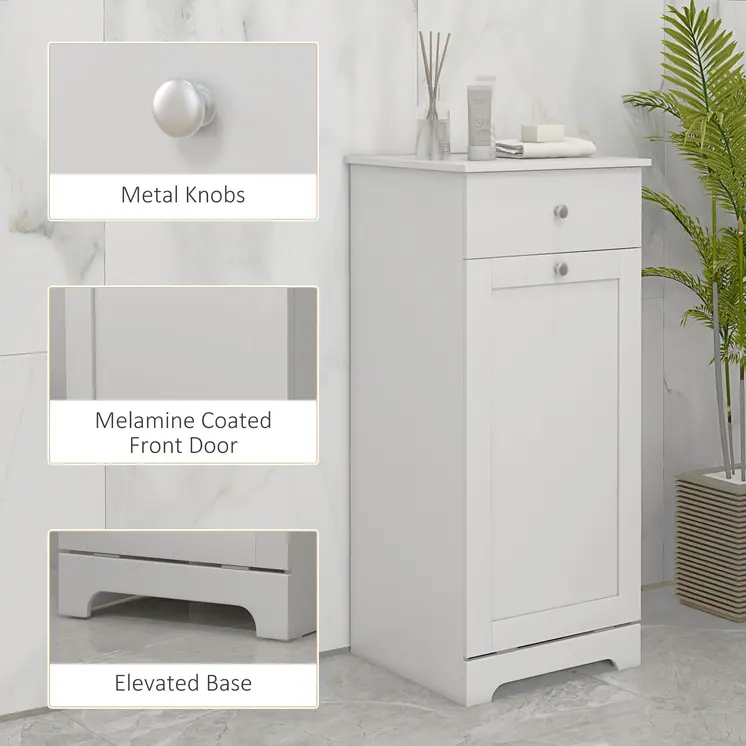 Bathroom Cabinet with Laundry Basket, Bathroom Storage Unit with Foldable Laundry Hamper and Drawer for Washroom, White by HOMCOM