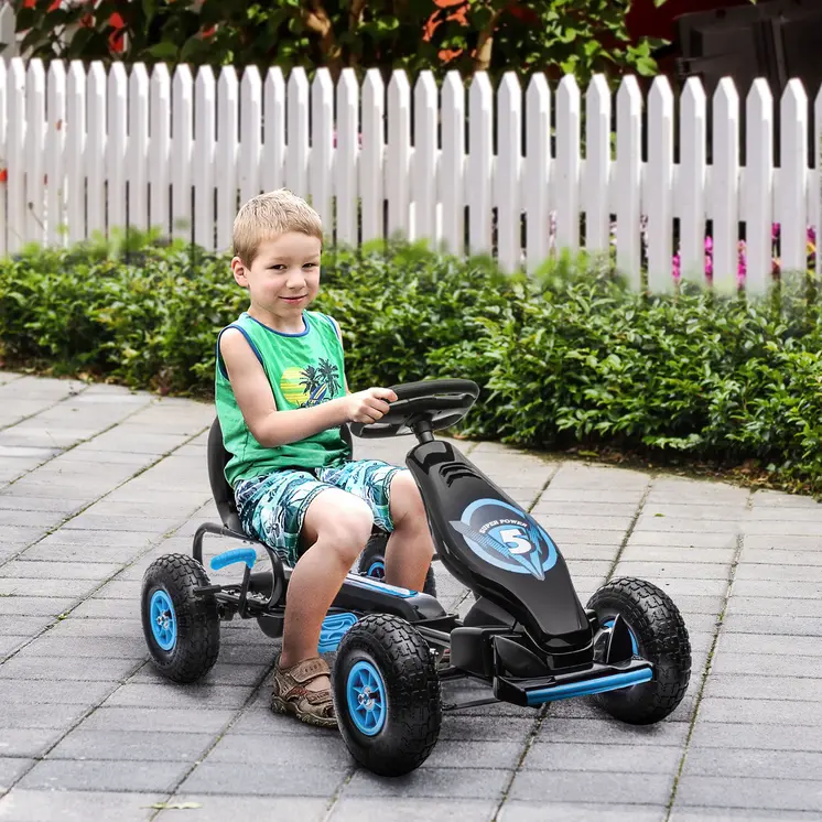 Kids Pedal Go Kart with Adjustable Seat, Inflatable Tyres in Blue by HOMCOM