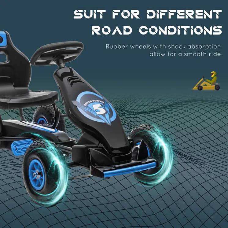 Kids Pedal Go Kart with Adjustable Seat, Inflatable Tyres in Blue by HOMCOM