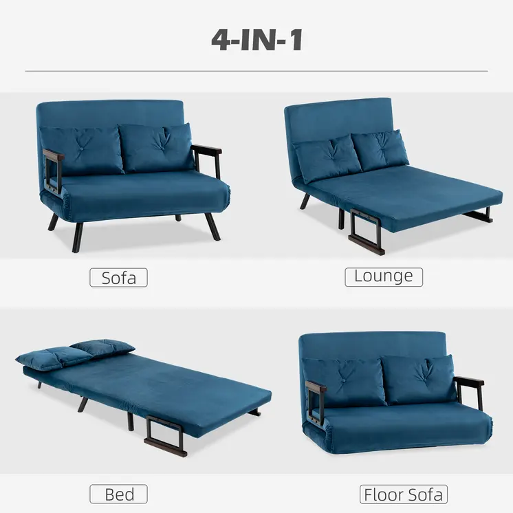 Click Clack Sofa Bed, Convertible 2 Seater Sofa Couch with 2 Cushions, for Living Room, Bedroom in Navy Blue by HOMCOM