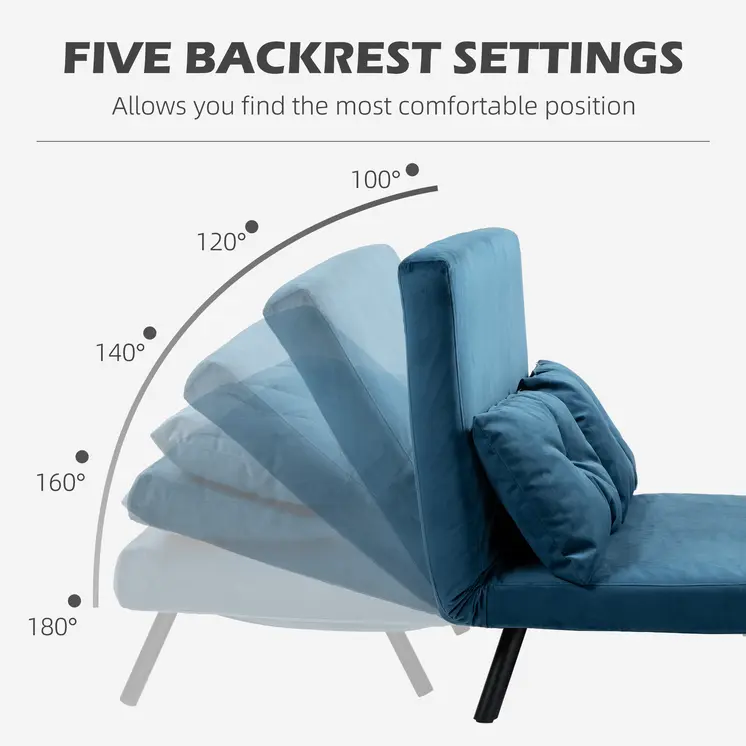 Click Clack Sofa Bed, Convertible 2 Seater Sofa Couch with 2 Cushions, for Living Room, Bedroom in Navy Blue by HOMCOM